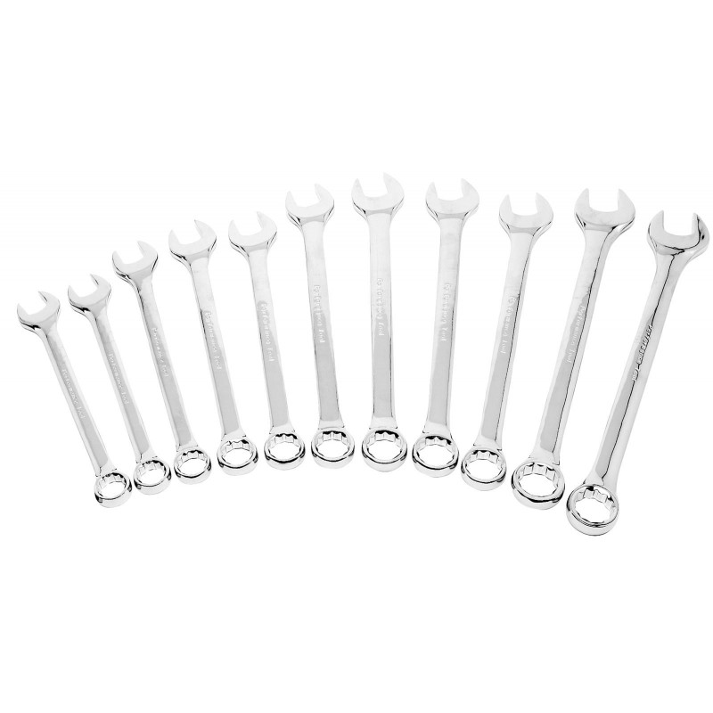 Wrench Set, 11-Piece, SAE, Vanadium Steel, Chrome,