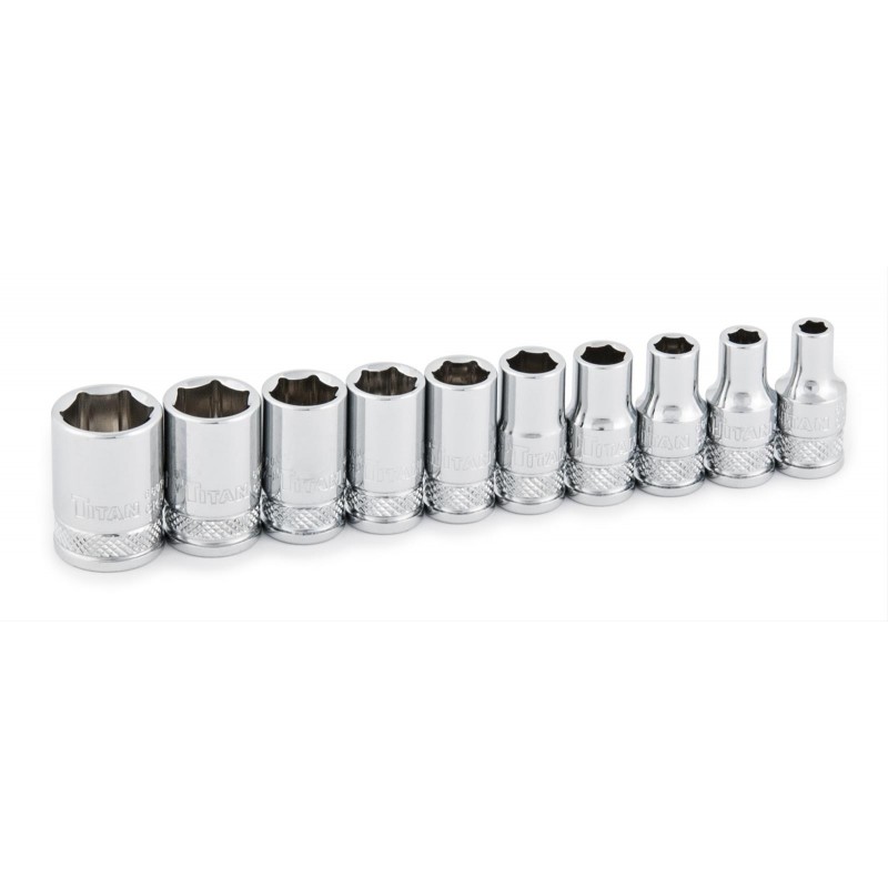 Socket Set, SAE, Vanadium Steel, 10-piece, 1/4" Drive