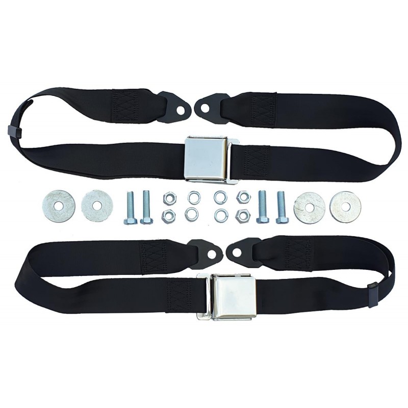Pair of black Seat belts, Airplane buckle Pair of black Seat belts, Airplane buckle